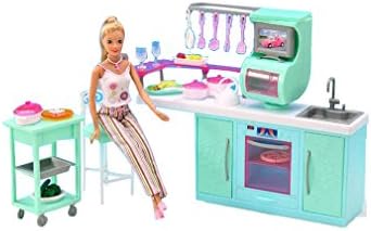 Highmall Barbie Sized Kitchen Room with Cooking Furniture Accessories Play Set