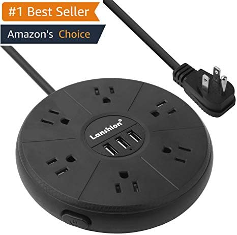 Lanshion Power Strip with 3 USB Smart Charge 6-Outlet Surge Protector 110-125V/15A 6.6-Foot Power Cord
