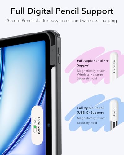 ESR for iPad Air 11 Inch Case M3/M2 (2025/2024), iPad Air 5th/4th Gen (2022/2020), Vertical Stand Cover, Multi Stand Angles, Ultra-Stable Case with Pencil Holder, Auto Wake/Sleep, Black
