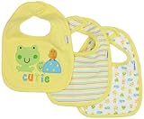 Gerber Unisex-Baby Newborn 3 Pack Interlock Dribbler Bib Frog, Yellow/Green, One Size