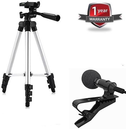 Advotis world Portable and Foldable Camera Mobile Tripod with Microphone Mini Clip on Lapel Mic for Cameras Recorders for All Smartphones