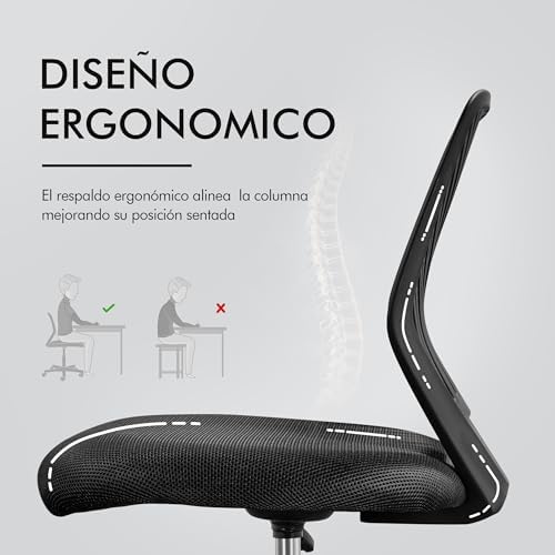 Cadeira Ergonómica de Secretária de Escritório Cadeira Giratória Altura Ajustável Sem Apoios de Braços Assento em Rede Preta