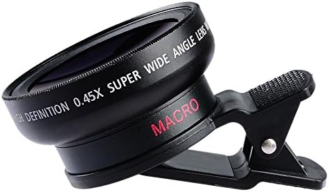 Phone Camera Lens, 37mm 0.45X Super Wide Angle Lens + 15x Macro Lens, Clip-on 2 in 1 HD Cell Phone Camera Lens Kit for iPhone 8, 7, 6s / 6 Plus / 5s, Samsung Galaxy, Smartphones & Tablets