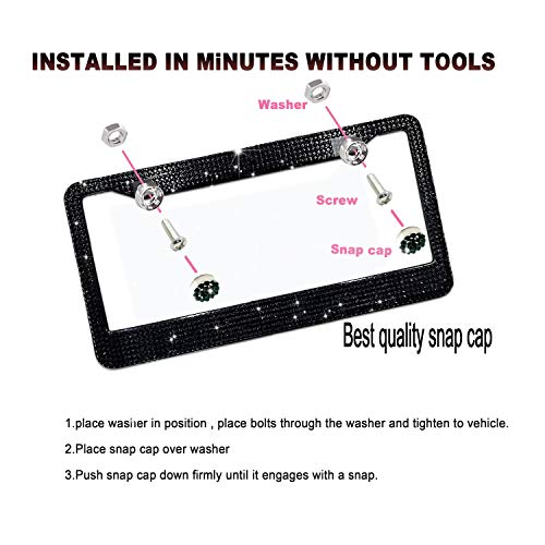 Lord Eagle License Plate Frame, 2 Pack Rhinestone License Plate Frames with GiftBox and 7 Shiny Crystal Rows,Over 1050 pcs 14 Facets SS16 Finest Handcrafted Luxury Black Rhinestone
