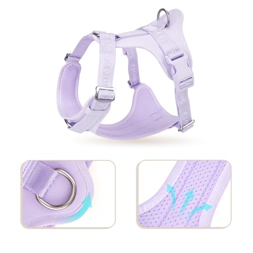Sunraymascota Soft Lycra Padded Dog Harness,Mesh Breathable Comfortable Vest,Adjustable Size for Small Medium Large Breeds Safe with Two Buckles (Light Purple,M)