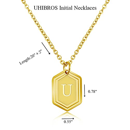 UHIBROS Necklaces for Women, 14K Gold Plated Hexagon Initial Necklaces, Dainty Personalized Alphabet Letter Choker with Adjustable Chain Pendant, Jewelry Gift for Women, Girls or Men-U