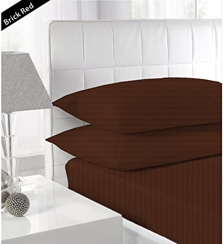 LUXURYFIT LINEN-1PCs Fitted Sheet (Pocket Size: 21 inches) Stripe Brick Red Egyptian Cotton 600 Thread Count Dimensions66Inches X 80Inches.