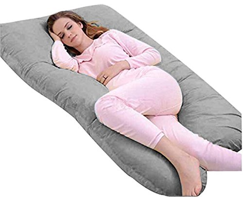 Meiz U Shaped Body Maternity Pregnancy Pillow with Zipper Removable Velvet Cover ( Gray)