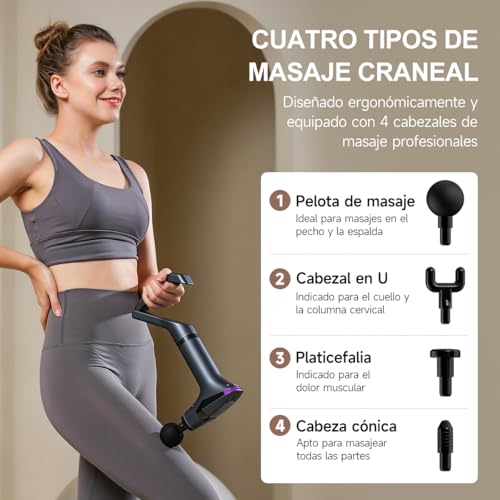 JCMO Pistola de Masaje Muscular, Masajeador Profesional con 4 Cabezas y Banda De Extensión, Ideal para Músculos, Hombros, Cuello, Espalda, Piernas, Pantorrillas
