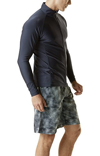 Tesla TM-MSZ03-DGY_2X-Large Men's UPF 50+ Zip Front Long Sleeve Top Rashguard Swimsuit MSZ03