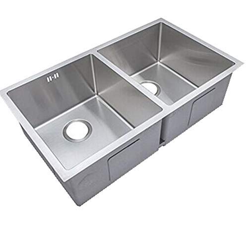 FChome Modern 11 Gauge Stainless Steel Kitchen Sink Double Bowl with Overflow,32 inchx18 inchx8.7 inch Deep Kitchen/Bar Sink Drop-In Bar or Utility Sink,Brushed stainless steel