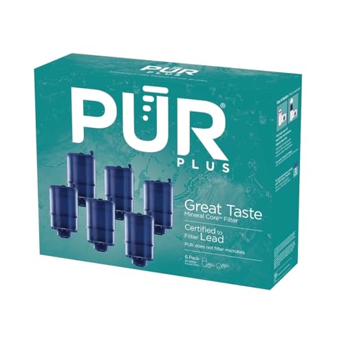 PUR PLUS FAUCET MOUNT REPLACEMENT FILTER 6-PACK, GENUINE PUR FILTER, 2-IN-1 POWERFUL, NATURAL MINERAL FILTRATION, LEAD REMOVAL, 18-MONTH VALUE, BLUE (RF99996)