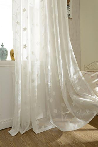 YouYee Semi-Sheer Elegant Embroidered Solid White Rod Pocket Window Curtains/Drape/Panels/Treatment 60 x 84 (Set of 2)