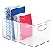 HOHOUSStore Stackable Plastic Long Storage Bin Container with Carrying Handles for Office to Hold Gel Pens, Erasers, Tape, Pens, Pencils, Markers, Notepads, Highlighters, Staplers, 4 Pack - Clear, large-76, Black-76