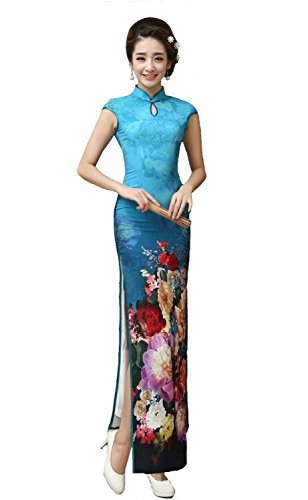 AvaCostume Women's Chinese Silk High Side Slit Long Chinese Dress Cheongsam