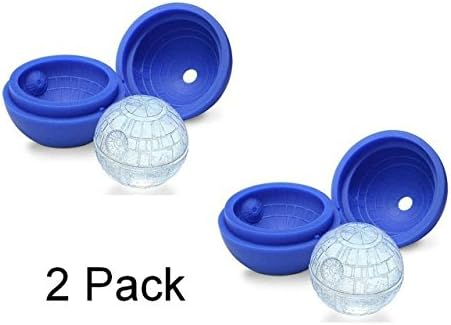 2 Pack 2.5in Food Grade Silicone Sphere Ice Ball Maker,Ice Ball Molds,Ice Ball Cube,Ice Ball Tray for Star Wars Lovers or Party Theme 2-Pack (Blue)