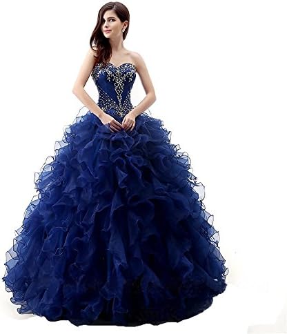 Xqmdress Women's Sweetheart Sequin Organza Ball Gown Quinceanera Dress Royal Blue Size4