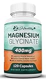 Magnesium Glycinate 400mg Supplement - 120 Non-Laxative Vegan Capsules, Non GMO Chelated Bisglycinate Pill - High Absorption & Bioavailable Magnesium for Tension, Muscle Cramps, Stress Relief & Sleep