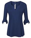 Simier Fariry Women's 3/4 Sleeve Shirts V Neck Slim Fit Knit Pleated Tunic Tops