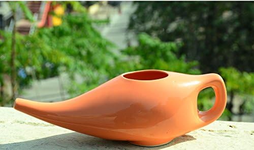Ceramic Neti Pot Sinus Rinse | Natural Pressure, Congestion &amp; Infection Treatment | Saffron colour