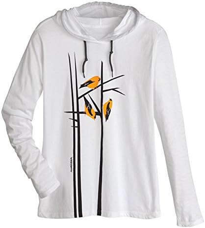 Women's Marushka Goldfinches White Hooded Long Sleeve T-Shirt - Small