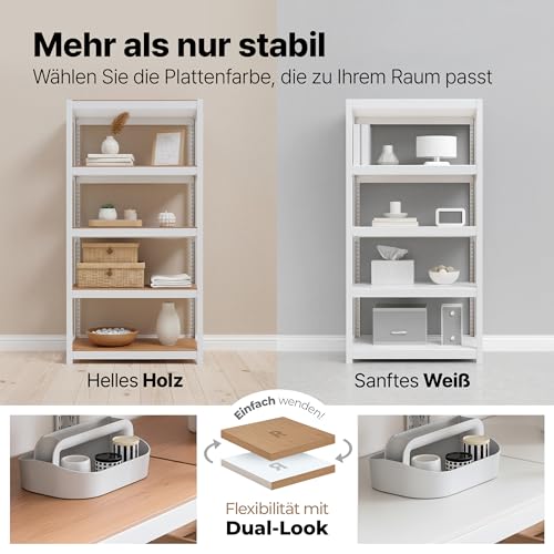 HOMEDANT House Premium Rolling Shelf, Heavy Duty Shelving with Wheels, Cellar Shelf, Storage Shelf, Household Shelf, Kitchen Shelf, Garage Shelf, 40 x 60 x 150 cm, Shelf with Laminate MDF Shelves, Adjustable Shelves, White