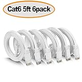 Cat 6 Ethernet Cable 5 ft White - Flat Internet Network Cable- jadaol Cat 6 Computer Patch Cable with Snagless RJ45 Connectors - 5 Feet White (6 Pack)