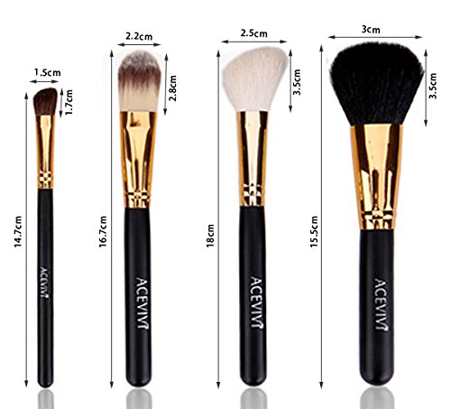 ACEVIVI 10 Pieces Makeup Brushes Set with Powder Blusher Cosmestic Kabuki Brushes with Synthetic Leather Case Black