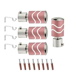 GLOXY Stainless Steel Brackets Parda Holder with Support 1 Inch Curtains Rod Pocket Finials Designer Door and Window Curtain Holders and Rod Support Fittings (Pink 2 Pair Set)