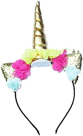 YUNQI Halloween Unicorn Horn Flower Hairband Cosplay Glitter Ears Headband