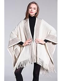 ZLYC - Abrigo de mujer con bordes dorados, tipo cobija tejida. Poncho con flecos