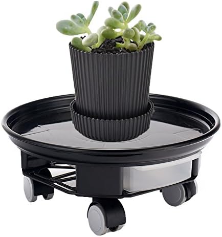 SweetyLady Natural Resin 12" Plant Saucer Caddy Round Plant Dolly with Wheels and Water Drawer Moving Tray Pallet for Garden/ Office/Home Gardening/Nursery