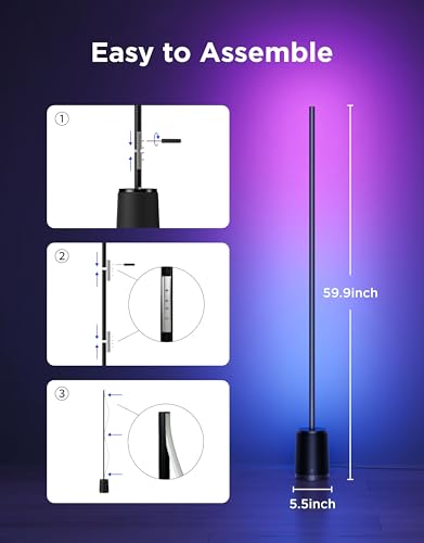 Govee Floor Lamp 3 Lite, Smart RGBIC LED Corner Lamp Compatible with Alexa, SmartThings, Matter, 1400lm Dimmable Color Changing Tall Standing Light with Music Sync for Living Room Bedroom Gaming Room