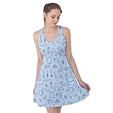 PattyPattern Womens Kitchen Line Drawing Pattern Reversible Sleeveless Dress (m, light blue)
