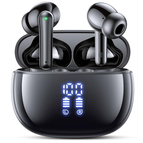 ZIUTY Casque Bluetooth sans fil Bluetooth 5.3 avec 4 micro ENC réduction du bruit, affichage LED 48 heures, stéréo HiFi, étanche IPX7, noir