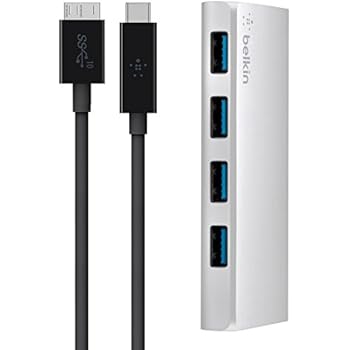 Belkin F4U088tt USB-IF Certified USB 3.0 4-Port Hub with 1-Meter USB Type C (USB-C) to Micro-B Cable (Renewed)