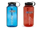Nalgene 32 ounce (32oz) Wide Mouth (WM) Water Bottle - Combo Blue and Red - Set of 2