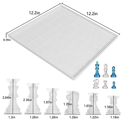 Chess Board Silicone Resin Molds Set with Chess Pieces Checkers Molds and Epoxy Mold for Family Party Games DIY Crafts Making Board Games