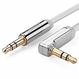 UGREEN 3.5mm Auxiliary Audio Jack to Jack cable 90 Degree Right Angle for Apple iPhone, iPod, iPad, Samsung,Smartphones & Tablets and Speakers,24K Gold Plated Male to Male (10FT, White)