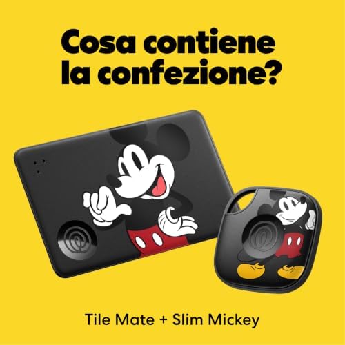 x Disney Tile - Starter Pack - Localizzatori, cerca oggetti e tracker Bluetooth per chiavi, portafogli e altro. Compatibile con iOS e Android. Trova telefono. Pacchetto da 2 - Mickey