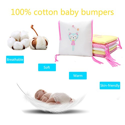 Hengfey Cotton Breathable Baby Crib Bumpers 6 PCS Pink Flower