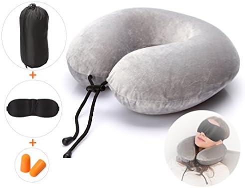 Ultra Comfortable Travel Pillow with Memory Foam and Soft Cover, Plus Travel Accessories: Sleep Mask, EarPlug, and Carry Bag