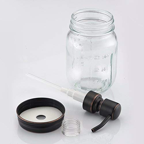 GICASA Rustproof 304 Stainless Steel Mason Jar Lotion Dispenser,Clear Glass Countertop Soap Dispenser for Bathroom Accessories, Oil Rubbed Bronze