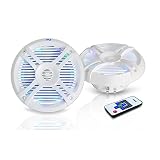 6.5" Dual Waterproof Marine Speakers - 250W Outdoor Car/Boat Radio Stereo Speakers Waterproof/Weather Proof Marine Stereo Speakers System Pair- LED Light Mount Kit Speaker Wire Grill - Pyle PLMRX68LEW