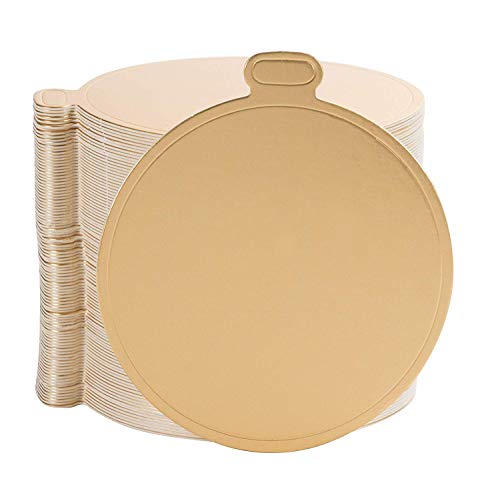100-Pack Mini Cake Base Boards, Gold Mousse Cake Cardboard Set, Ideal for Dessert Buffet, Wedding, Parties, Catering Supplies (Round)