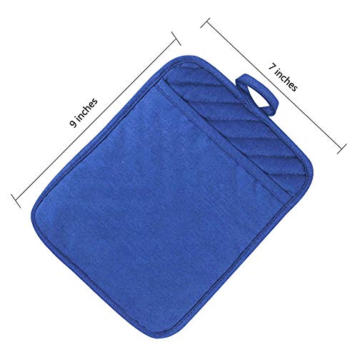 Anyi Oven Pot Holders with Pocket, 100% Cotton Oven Mitts Oven Pads with Feature of Heat Resistant Potholders Non Slip for Cooking Baking, Set of 3 (Blue) - Thumbnail 2