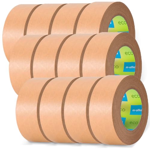 m-office Papiertape, kraftpapier, plakband voor kartonnen verpakkingen, verzending, verhuizingen en knutselwerk, verpakkingstape, bruin kraftpapier plakband (12 stuks, 50 mm x 80 m)