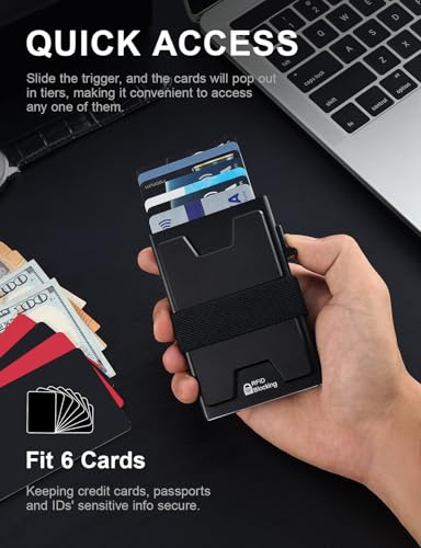 LXMY Mens Card Holder Wallet,RFID Blocking Credit Card Holder,Pop Up Minimalist Slim Metal Wallet with Backplate & Cash Band,Suitable Gifts for Men