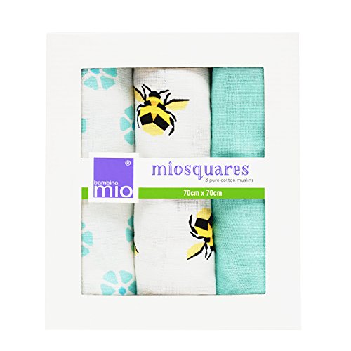 Bambino Mio, Miosquares (Muslin Squares) 27.5 in x 27.5 in, Bumble, 3 Pack