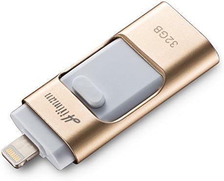 iPhone Lightning Flash Drive 32GB [3-in-1], Hiiiman USB 3.0 iOS OTG Thumb Pen Jump Drive External Storage Memory Stick for iPhone iPad iPod Android Phones PC Laptops (Gold)
